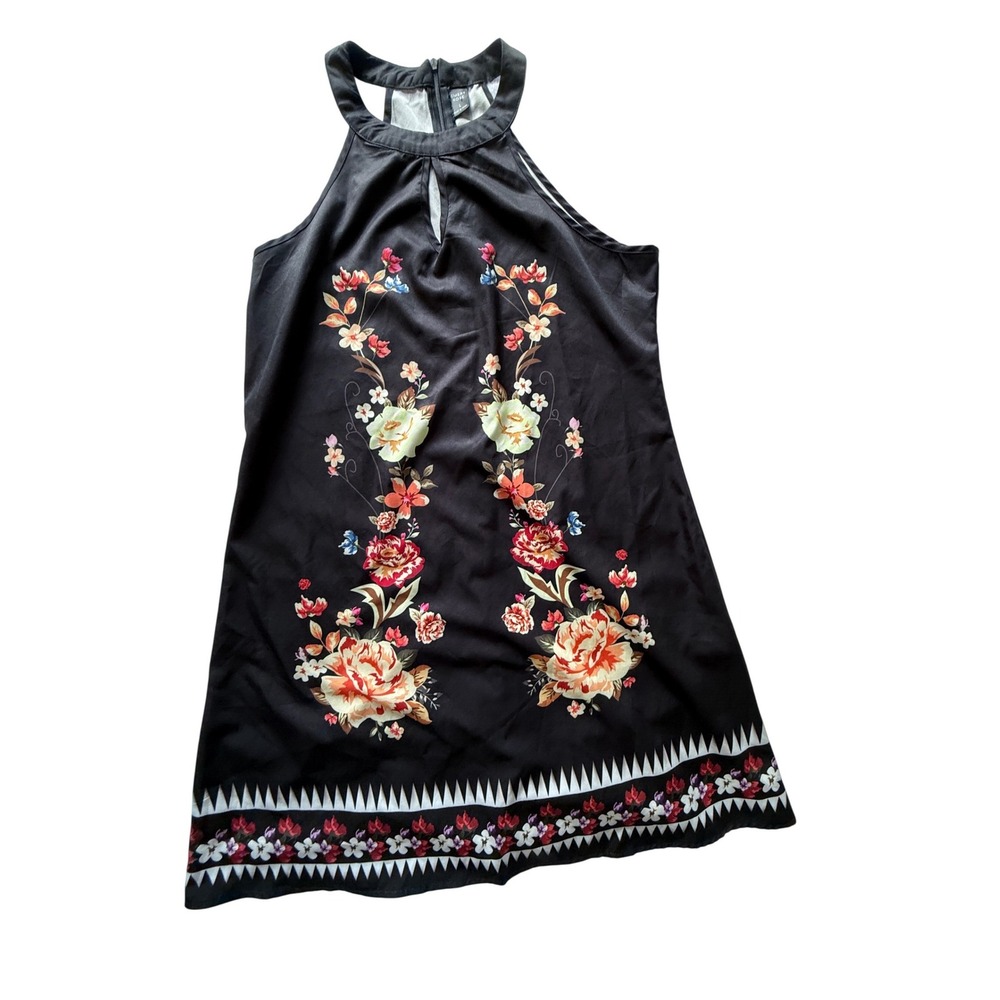 Cottagecore Feminine Emery Rose Black Halter Mini Dress Sleeveless Slinky Large